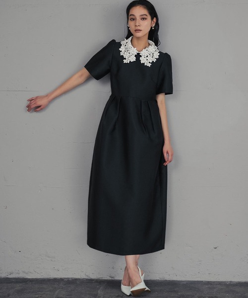 girl（ガール）の「フラワーレースカラー コクーン ドレス 結婚式 ワンピース パーティードレス オケージョンドレス お呼ばれ 二次会 成人式 同窓会 謝恩会（ドレス・レディース・ブラック×ホワイト/ブラック・M/S/2L/L）」の8枚目の写真