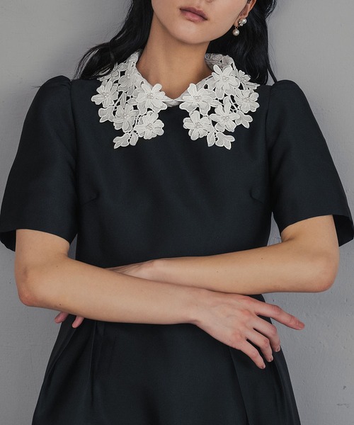 girl（ガール）の「フラワーレースカラー コクーン ドレス 結婚式 ワンピース パーティードレス オケージョンドレス お呼ばれ 二次会 成人式 同窓会 謝恩会（ドレス・レディース・ブラック×ホワイト/ブラック・M/S/2L/L）」の9枚目の写真