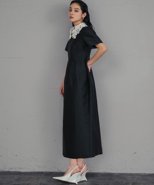 girl（ガール）の「フラワーレースカラー コクーン ドレス 結婚式 ワンピース パーティードレス オケージョンドレス お呼ばれ 二次会 成人式 同窓会 謝恩会（ドレス・レディース・ブラック×ホワイト/ブラック・M/S/2L/L）」の10枚目の写真