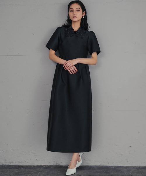 girl（ガール）の「フラワーレースカラー コクーン ドレス 結婚式 ワンピース パーティードレス オケージョンドレス お呼ばれ 二次会 成人式 同窓会 謝恩会（ドレス・レディース・ブラック×ホワイト/ブラック・M/S/2L/L）」の12枚目の写真