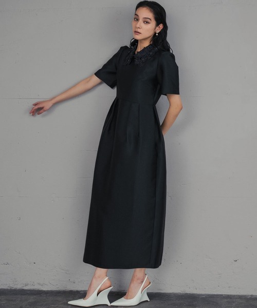 girl（ガール）の「フラワーレースカラー コクーン ドレス 結婚式 ワンピース パーティードレス オケージョンドレス お呼ばれ 二次会 成人式 同窓会 謝恩会（ドレス・レディース・ブラック×ホワイト/ブラック・M/S/2L/L）」の14枚目の写真