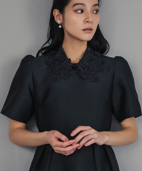 girl（ガール）の「フラワーレースカラー コクーン ドレス 結婚式 ワンピース パーティードレス オケージョンドレス お呼ばれ 二次会 成人式 同窓会 謝恩会（ドレス・レディース・ブラック×ホワイト/ブラック・M/S/2L/L）」の15枚目の写真