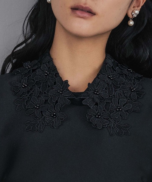 girl（ガール）の「フラワーレースカラー コクーン ドレス 結婚式 ワンピース パーティードレス オケージョンドレス お呼ばれ 二次会 成人式 同窓会 謝恩会（ドレス・レディース・ブラック×ホワイト/ブラック・M/S/2L/L）」の16枚目の写真