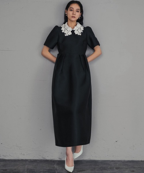 girl（ガール）の「フラワーレースカラー コクーン ドレス 結婚式 ワンピース パーティードレス オケージョンドレス お呼ばれ 二次会 成人式 同窓会 謝恩会（ドレス・レディース・ブラック×ホワイト/ブラック・M/S/2L/L）」の19枚目の写真