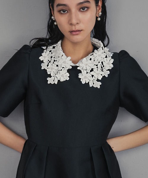 girl（ガール）の「フラワーレースカラー コクーン ドレス 結婚式 ワンピース パーティードレス オケージョンドレス お呼ばれ 二次会 成人式 同窓会 謝恩会（ドレス・レディース・ブラック×ホワイト/ブラック・M/S/2L/L）」の21枚目の写真