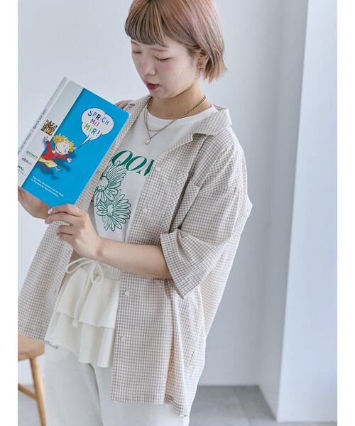 ehka sopo(エヘカソポ)の「◎チェックオープンカラーシャツ(シャツ/ブラウス・レディース・キナリ/ネイビー/ベージュ・F)」の3枚目の写真