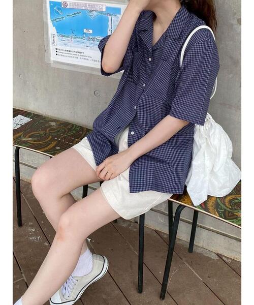 ehka sopo(エヘカソポ)の「◎チェックオープンカラーシャツ(シャツ/ブラウス・レディース・キナリ/ネイビー/ベージュ・F)」の7枚目の写真