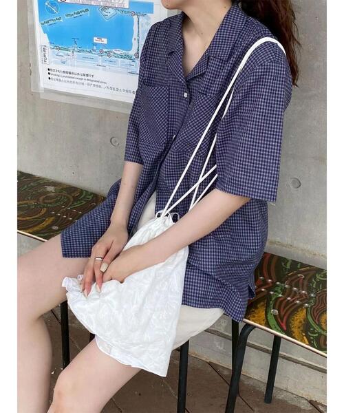 ehka sopo(エヘカソポ)の「◎チェックオープンカラーシャツ(シャツ/ブラウス・レディース・キナリ/ネイビー/ベージュ・F)」の8枚目の写真