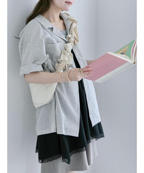 ehka sopo(エヘカソポ)の「◎チェックオープンカラーシャツ(シャツ/ブラウス・レディース・キナリ/ネイビー/ベージュ・F)」の9枚目の写真