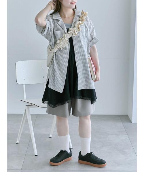 ehka sopo(エヘカソポ)の「◎チェックオープンカラーシャツ(シャツ/ブラウス・レディース・キナリ/ネイビー/ベージュ・F)」の12枚目の写真