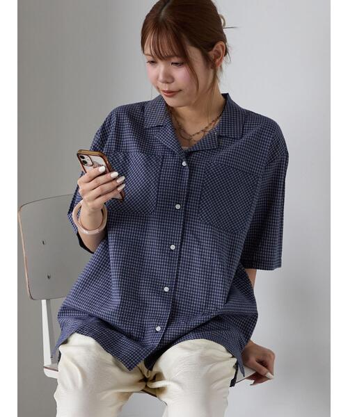 ehka sopo(エヘカソポ)の「◎チェックオープンカラーシャツ(シャツ/ブラウス・レディース・キナリ/ネイビー/ベージュ・F)」の20枚目の写真