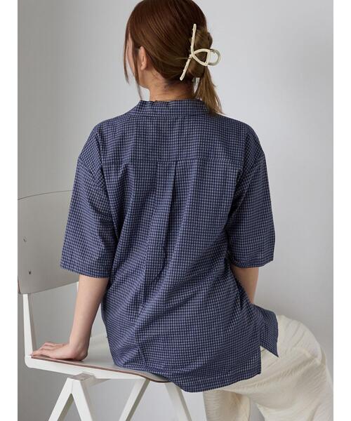ehka sopo(エヘカソポ)の「◎チェックオープンカラーシャツ(シャツ/ブラウス・レディース・キナリ/ネイビー/ベージュ・F)」の22枚目の写真