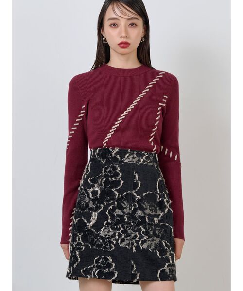 MURUA（ムルーア）の「ステッチリブニット（ニット/セーター・レディース・ボルドー/アイボリー/ブラック・FREE）」の3枚目の写真