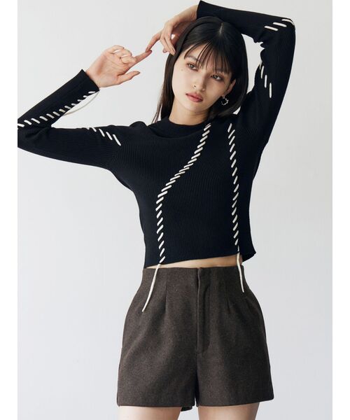 MURUA（ムルーア）の「ステッチリブニット（ニット/セーター・レディース・ボルドー/アイボリー/ブラック・FREE）」の2枚目の写真