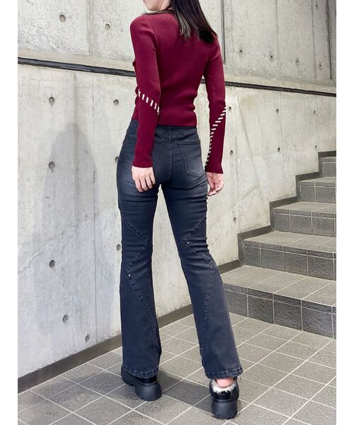 MURUA（ムルーア）の「ステッチリブニット（ニット/セーター・レディース・ボルドー/アイボリー/ブラック・FREE）」の4枚目の写真