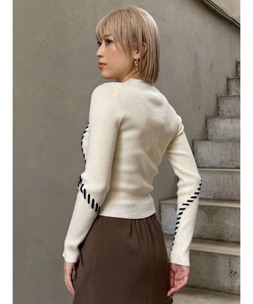 MURUA（ムルーア）の「ステッチリブニット（ニット/セーター・レディース・ボルドー/アイボリー/ブラック・FREE）」の7枚目の写真