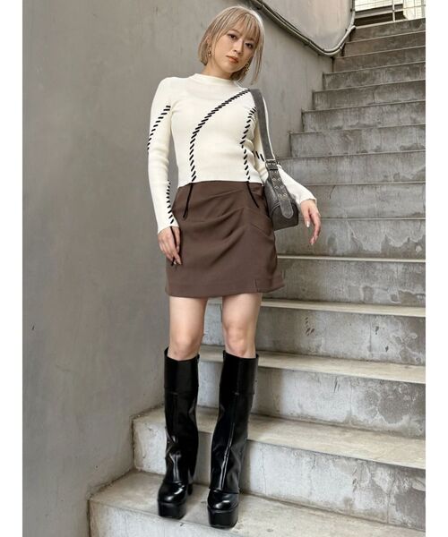 MURUA（ムルーア）の「ステッチリブニット（ニット/セーター・レディース・ボルドー/アイボリー/ブラック・FREE）」の9枚目の写真