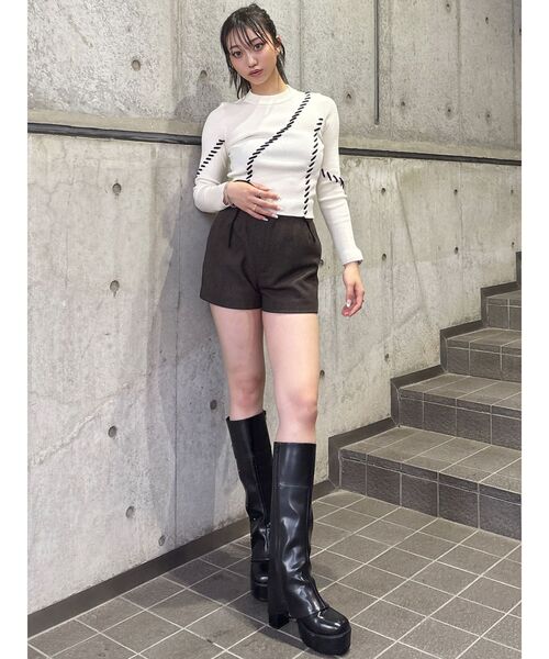 MURUA（ムルーア）の「ステッチリブニット（ニット/セーター・レディース・ボルドー/アイボリー/ブラック・FREE）」の12枚目の写真