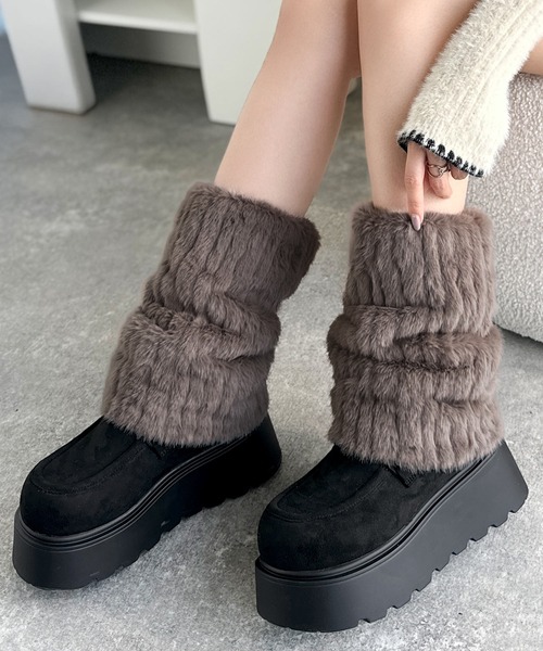 mily bilet（ミウィビレット）の「【mily bilet】ファー着脱可能♪２WAYヌバック調素材ボリュームソールファームートンブーツ（ブーツ・レディース・ダークブラウン/ブラック/ベージュ・X-LARGE/LARGE/MEDIUM/SMALL）」の5枚目の写真