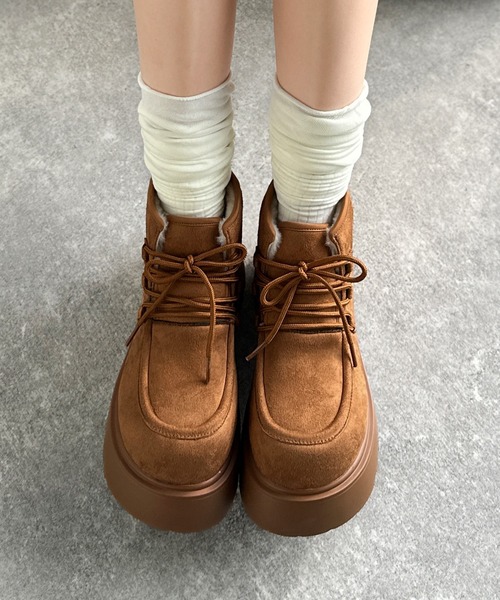 mily bilet（ミウィビレット）の「【mily bilet】ファー着脱可能♪２WAYヌバック調素材ボリュームソールファームートンブーツ（ブーツ・レディース・ダークブラウン/ブラック/ベージュ・X-LARGE/LARGE/MEDIUM/SMALL）」の9枚目の写真