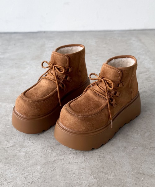 mily bilet（ミウィビレット）の「【mily bilet】ファー着脱可能♪２WAYヌバック調素材ボリュームソールファームートンブーツ（ブーツ・レディース・ダークブラウン/ブラック/ベージュ・X-LARGE/LARGE/MEDIUM/SMALL）」の19枚目の写真