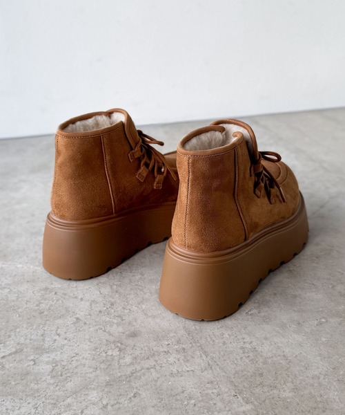 mily bilet（ミウィビレット）の「【mily bilet】ファー着脱可能♪２WAYヌバック調素材ボリュームソールファームートンブーツ（ブーツ・レディース・ダークブラウン/ブラック/ベージュ・X-LARGE/LARGE/MEDIUM/SMALL）」の21枚目の写真