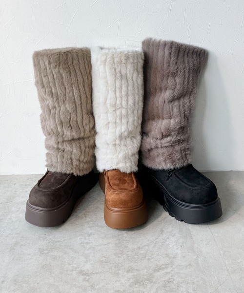 mily bilet（ミウィビレット）の「【mily bilet】ファー着脱可能♪２WAYヌバック調素材ボリュームソールファームートンブーツ（ブーツ・レディース・ダークブラウン/ブラック/ベージュ・X-LARGE/LARGE/MEDIUM/SMALL）」の16枚目の写真