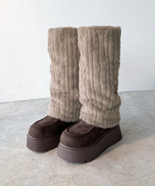 mily bilet（ミウィビレット）の「【mily bilet】ファー着脱可能♪２WAYヌバック調素材ボリュームソールファームートンブーツ（ブーツ・レディース・ダークブラウン/ブラック/ベージュ・X-LARGE/LARGE/MEDIUM/SMALL）」の17枚目の写真