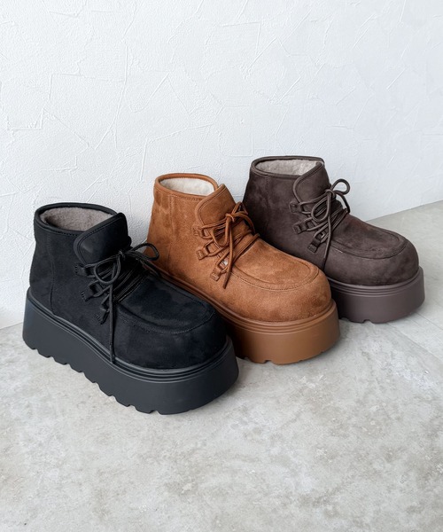 mily bilet（ミウィビレット）の「【mily bilet】ファー着脱可能♪２WAYヌバック調素材ボリュームソールファームートンブーツ（ブーツ・レディース・ダークブラウン/ブラック/ベージュ・X-LARGE/LARGE/MEDIUM/SMALL）」の15枚目の写真