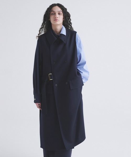 CULLNI（クルニ）の「Wool Melton Tie Locken Long Vest（ステンカラーコート・メンズ・ブラック/ネイビー・1/0/2）」の2枚目の写真