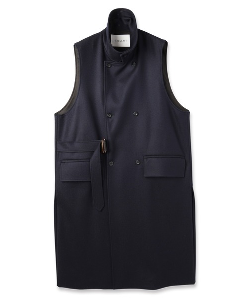CULLNI（クルニ）の「Wool Melton Tie Locken Long Vest（ステンカラーコート・メンズ・ブラック/ネイビー・1/0/2）」の5枚目の写真