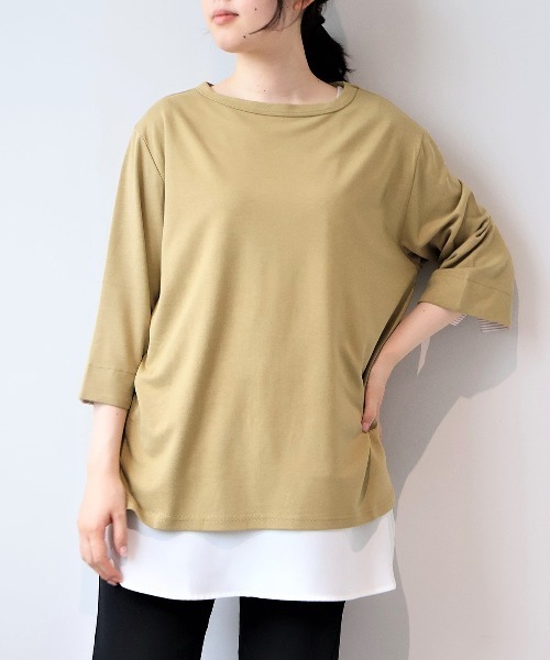MB mint breeze(エムビーミントブリーズ)の「【L~5L 大きいサイズ】ポンチ7分袖ボートネックTシャツ(Tシャツ/カットソー・レディース・ブラック/ネイビー/サーモンピンク/キャメル・LL/3L/4L/5L)」の4枚目の写真