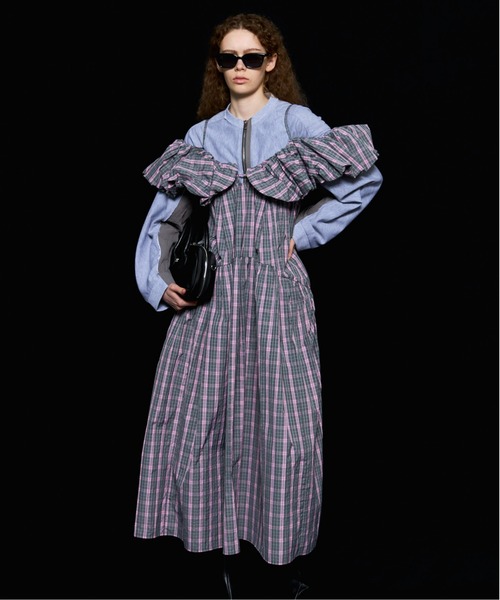 メゾンスペシャル　Plaid Taffeta Voluminous Dress Plaid Taffeta Voluminous Dress/チェックタフタボリュームワンピース