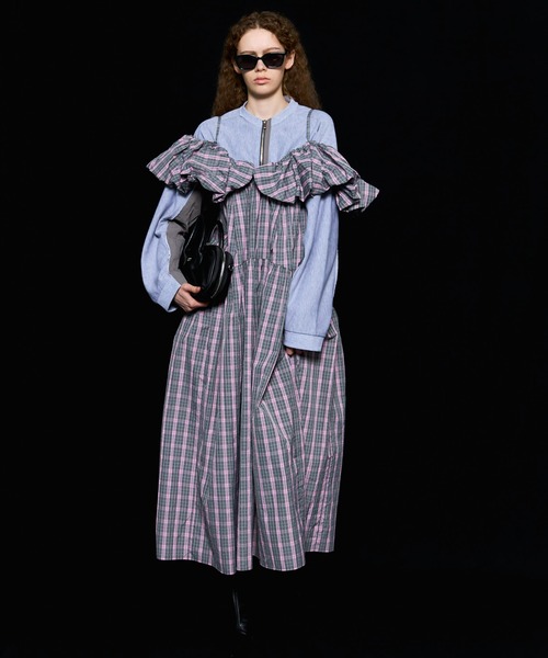 セール】Plaid Taffeta Voluminous Dress/チェックタフタボリューム