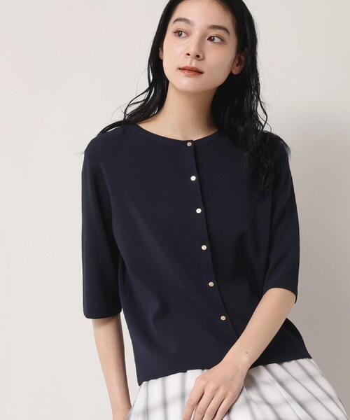 Dessin（デッサン）の「【UVカット/洗える】2WAY五分袖カーディガン（ニット/セーター・レディース・オフホワイト/ボルドー/ネイビー・03/02/01）」の2枚目の写真