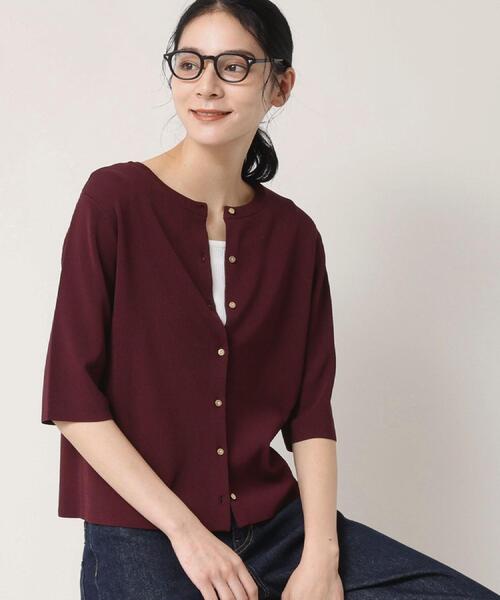 Dessin（デッサン）の「【UVカット/洗える】2WAY五分袖カーディガン（ニット/セーター・レディース・オフホワイト/ボルドー/ネイビー・03/02/01）」の3枚目の写真