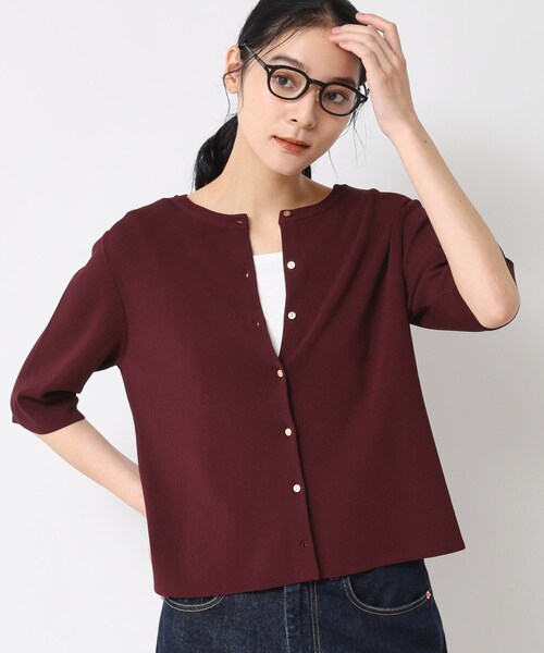 Dessin（デッサン）の「【UVカット/洗える】2WAY五分袖カーディガン（ニット/セーター・レディース・オフホワイト/ボルドー/ネイビー・03/02/01）」の16枚目の写真