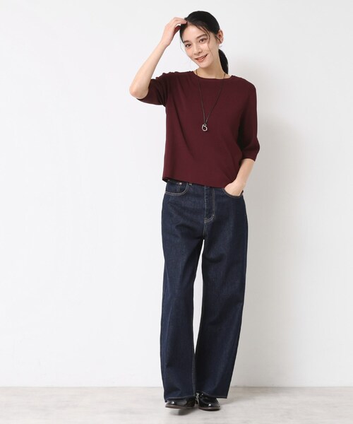 Dessin（デッサン）の「【UVカット/洗える】2WAY五分袖カーディガン（ニット/セーター・レディース・オフホワイト/ボルドー/ネイビー・03/02/01）」の12枚目の写真