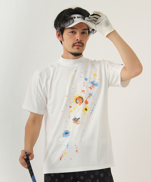 GREED MONSTER(グリードモンスター)の「【GREED MONSTER/グリードモンスター】Splash Monster Print Short-Sleeved Mock-Neck T-shirts/ゴルフウェア・スプラッシュモンスタープリント半袖モックネックカットソー(Tシャツ/カットソー・メンズ・ブラック/アイボリー・X-LARGE/MEDIUM/LARGE)」の1枚目の写真
