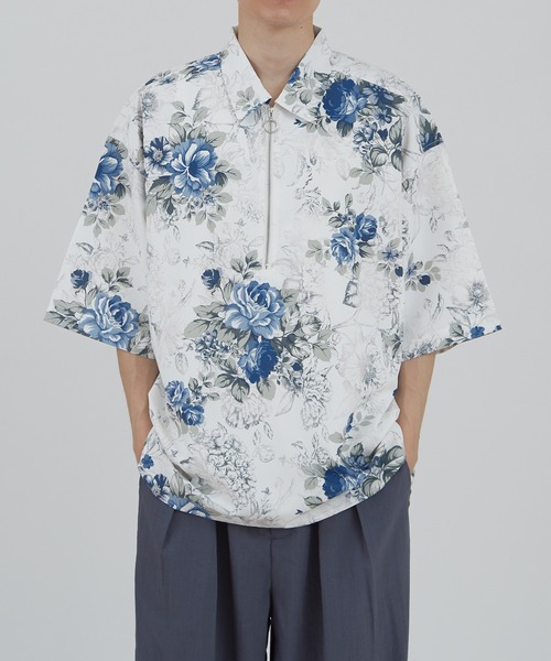 improves（インプローブス）の「無地＆総柄プリント ハーフジップ 半袖シャツ（シャツ/ブラウス・メンズ・ネイビー系/グレー系/ブラック系/ネイビー/ホワイト/ブラック/ホワイト系・MEDIUM/LARGE）」の3枚目の写真