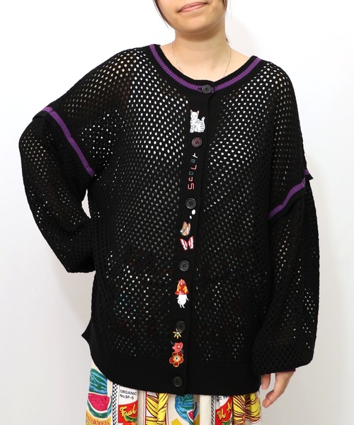 152750：ぷりけつキノコ刺繍 2WAYメッシュニットカーデ（カーディガン  