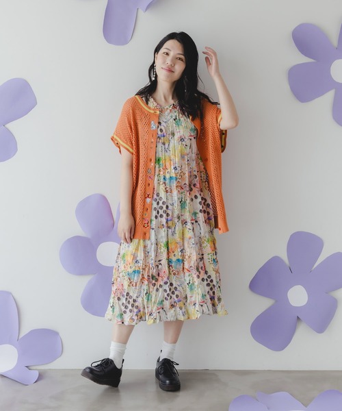 ScoLar - ScoLar 152750：ぷりけつキノコ刺繍 2WAYメッシュニットカーデ ScoLar（スカラー）の「152750：ぷりけつキノコ刺繍 2WAYメッシュ