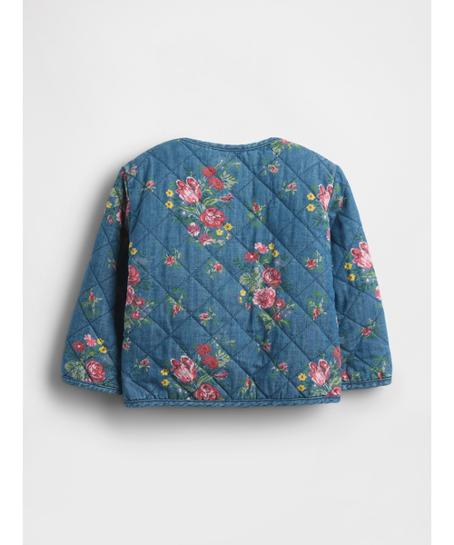 GAP（ギャップ）の「デニム フローラル キルティングジャケット (ベビー)（ノーカラージャケット・キッズ・インディゴブルー・70cm/80ｃｍ/60cm/90cm）」の2枚目の写真