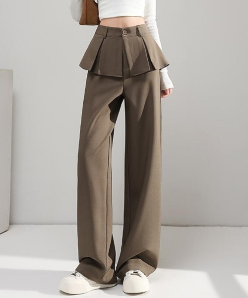 semplice(センプリチェ)の「フェイクツーピースデザイン プリーツアクセントワイドパンツ(カーゴパンツ・レディース・グレー/ブラウン/ベージュ/ブラック・S/M/L/XL)」の16枚目の写真