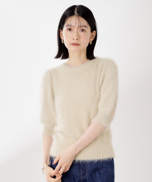 THE SHOP TK (ザ ショップ ティーケー )の「【大人の魅力引き出す】5分袖フェザーニット/洗える(ニット/セーター・レディース・ライトイエロー系/ブラウン系その他/アイボリー・99)」の2枚目の写真