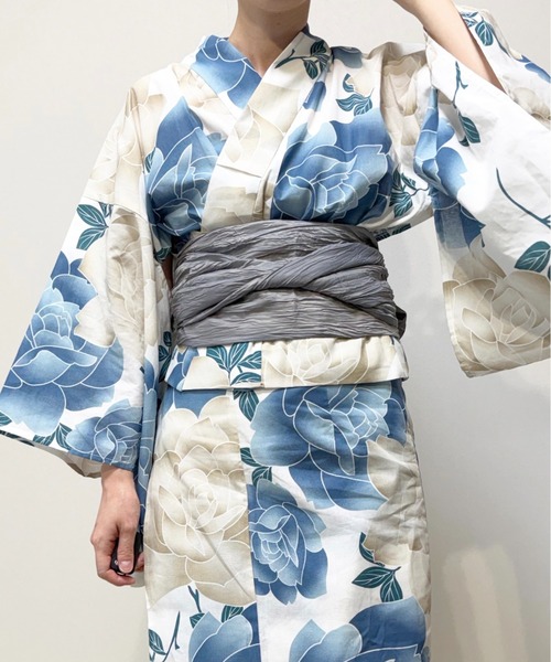 「nonoc×merrylatteコラボ」aikoセレクト／二部式浴衣と帯1点(兵児帯）と下駄の3点セット！着付け不要浴衣　しわ兵児帯付き