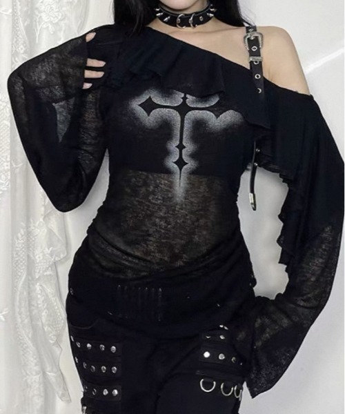 .KOM（ドットコム）の「『.KOM/ドットケーオーエム』ワンショルダーベルトトップ 【CN】（Tシャツ/カットソー・レディース・ブラック・S）」の2枚目の写真