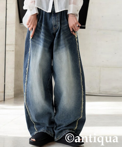 antiqua(アンティカ)の「フリンジ デニムパンツ(デニムパンツ・レディース・ブルー系その他・L/M)」の1枚目の写真