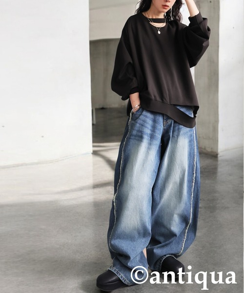 antiqua(アンティカ)の「フリンジ デニムパンツ(デニムパンツ・レディース・ブルー系その他・L/M)」の2枚目の写真
