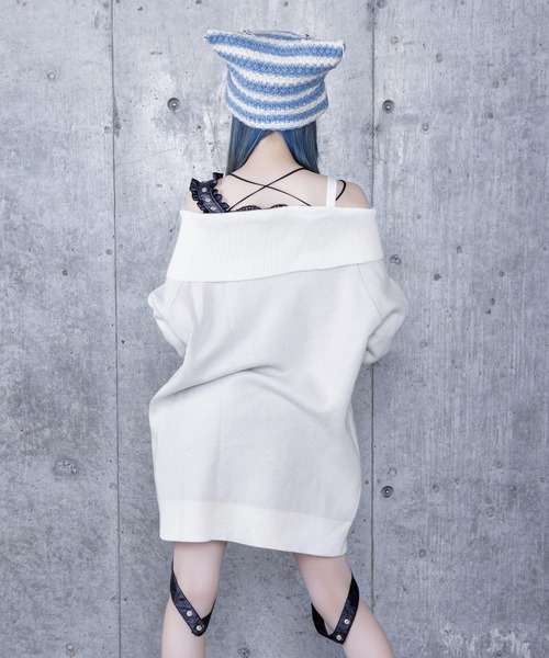 【新品】 Amilige Crossオフショルジャガードニット 黒 Crossオフショルジャガードニット（ニット/セーター）｜Amilige